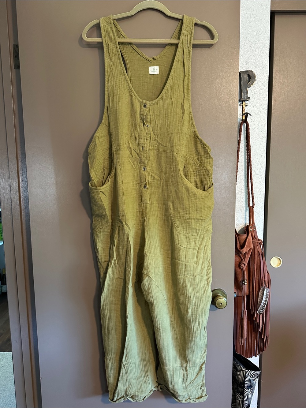 Lightweight Olive Green Button-Front Jumpsuit